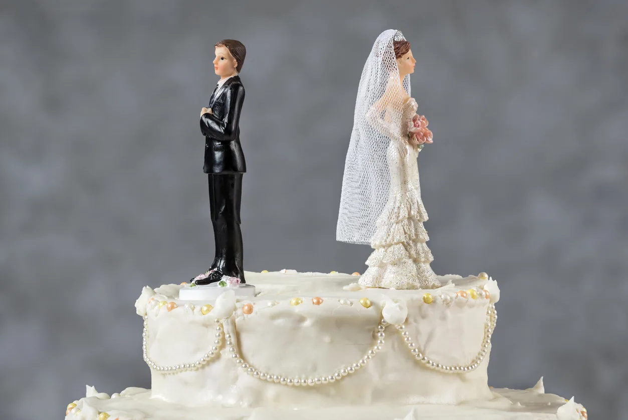 bride groom divorce cake