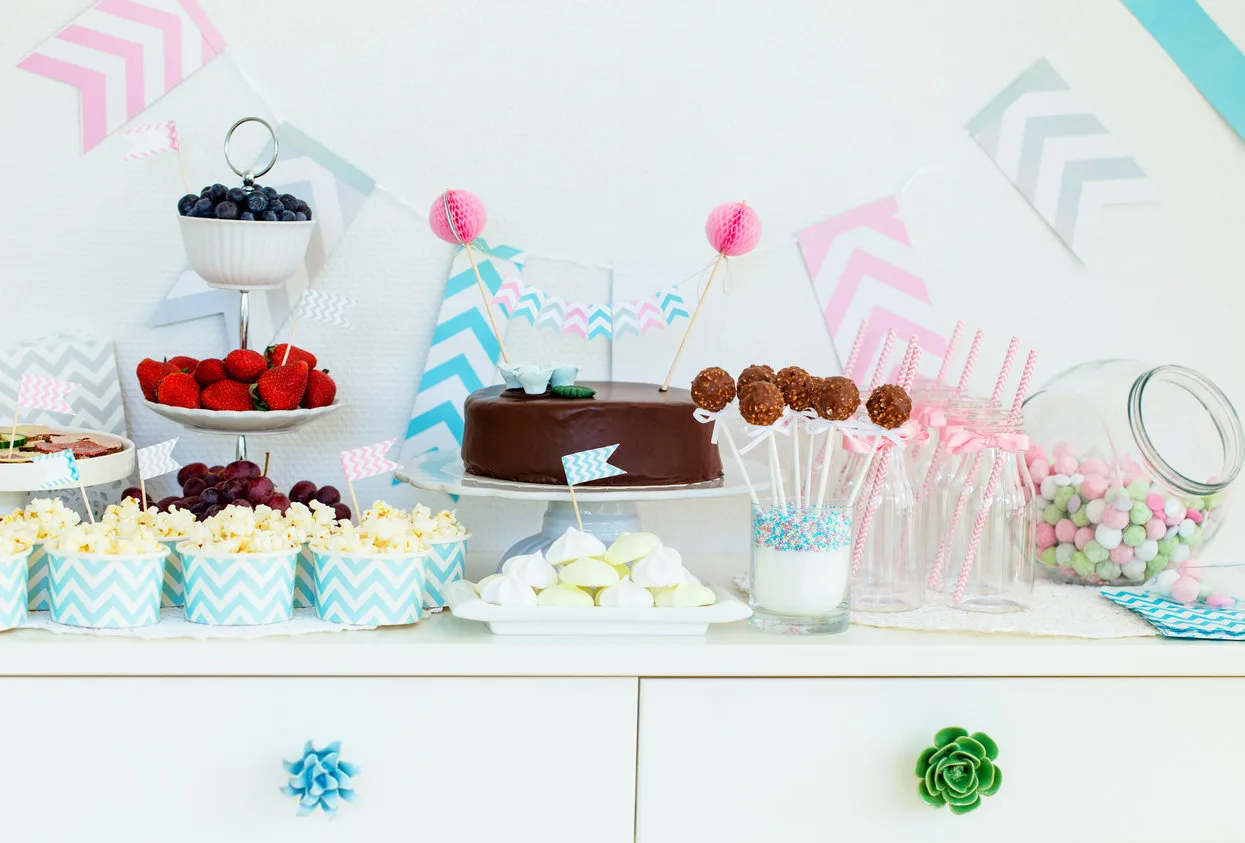baby shower dessert and snack table