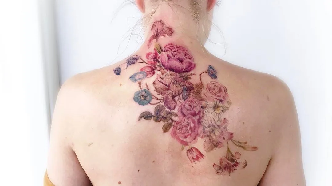 Pretty Pink Vintage Flower Tattoo