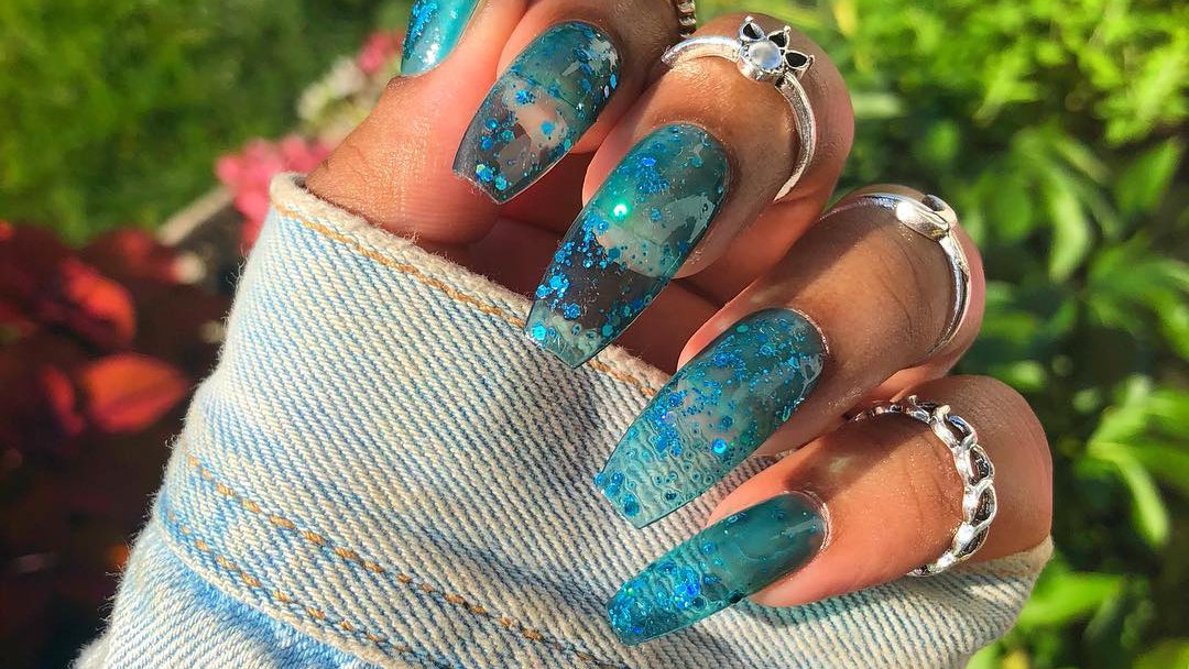 light blue jelly nails