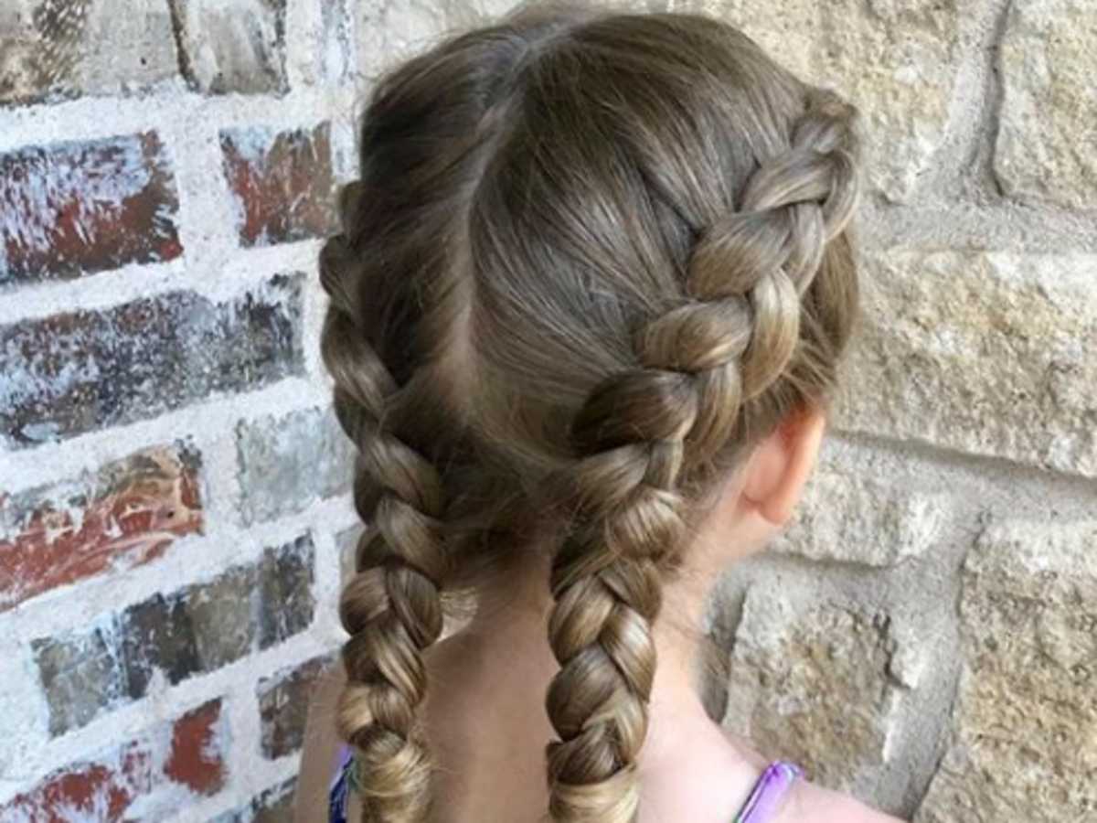 Image of Double French braids hairstyle for 1st day of school