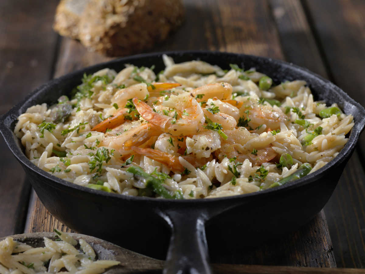 20 Minute One Pan Shrimp and Orzo Dinner