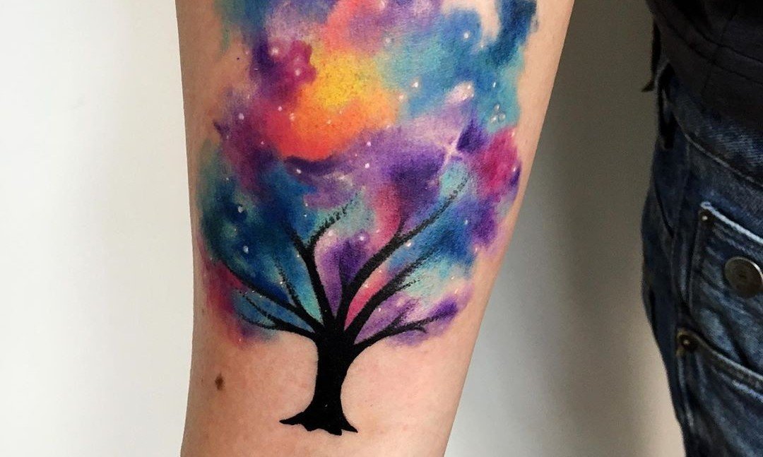 Cherry Blossom Watercolor Tree