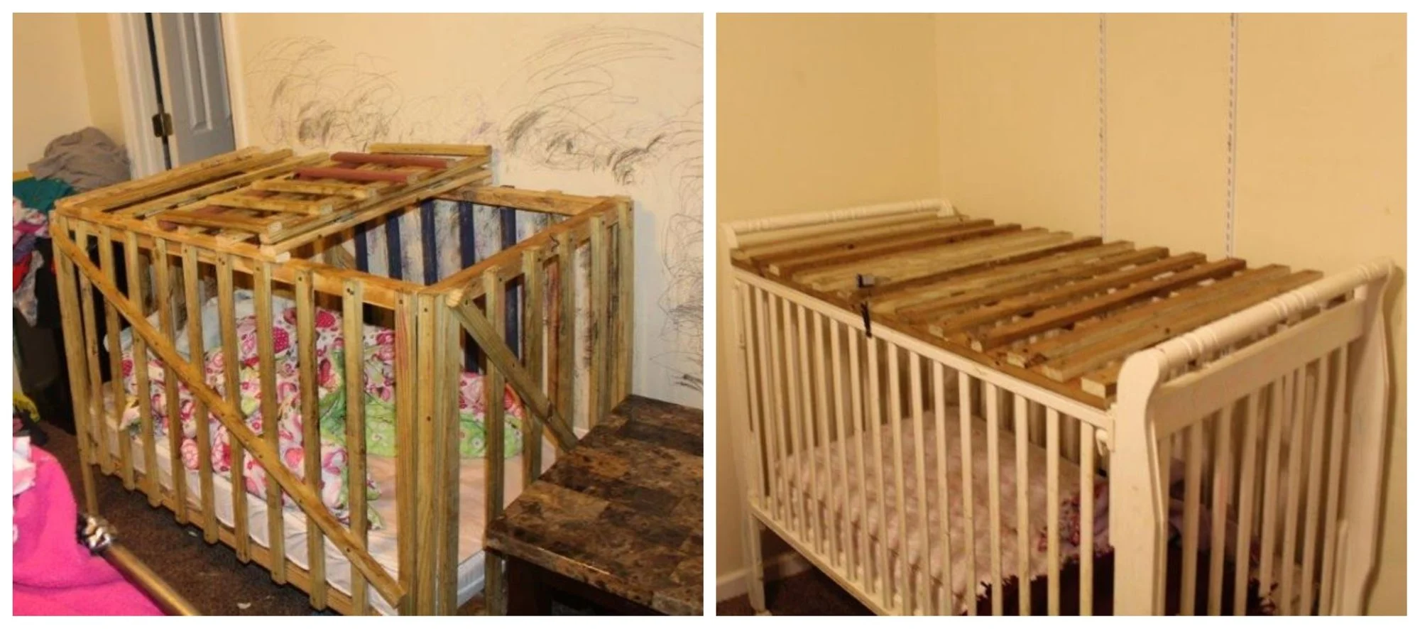 grandparents and mom keep baby in cage