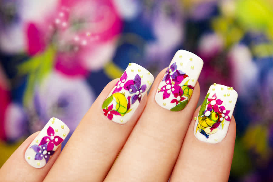 Pink floral nails  Floral nail designs, Pink flower nails, Floral nails