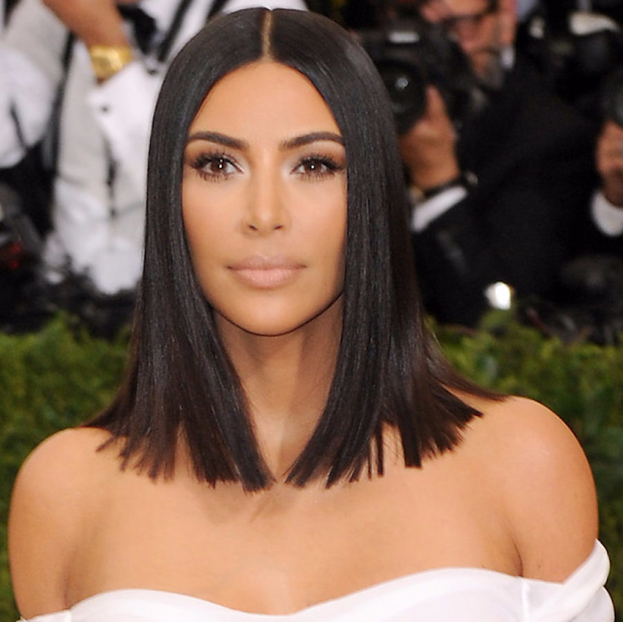 Image of Kim K blunt cut in black dress