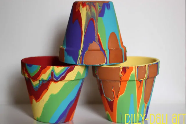 Rainbow Pour Painted Pots