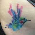 Watercolor Hummingbird Hip Tattoo