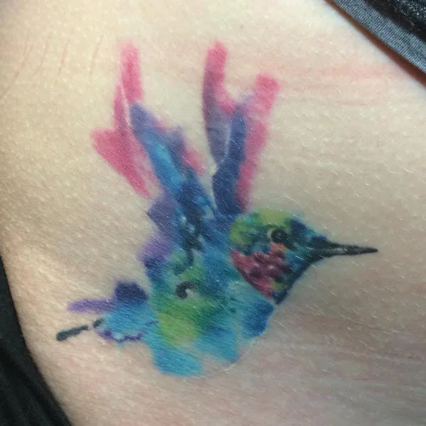 Watercolor Hummingbird Hip Tattoo