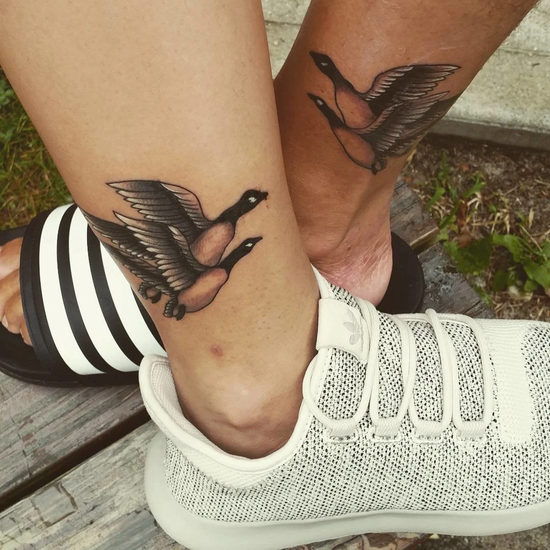 Ankle Geese Father-Daughter Tattoos