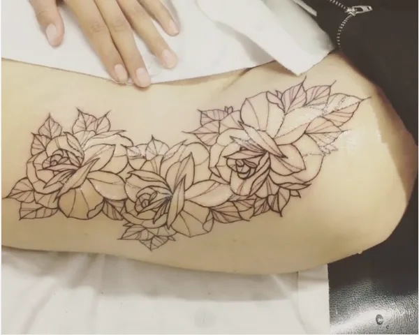 Floral Outline Hip Tattoo