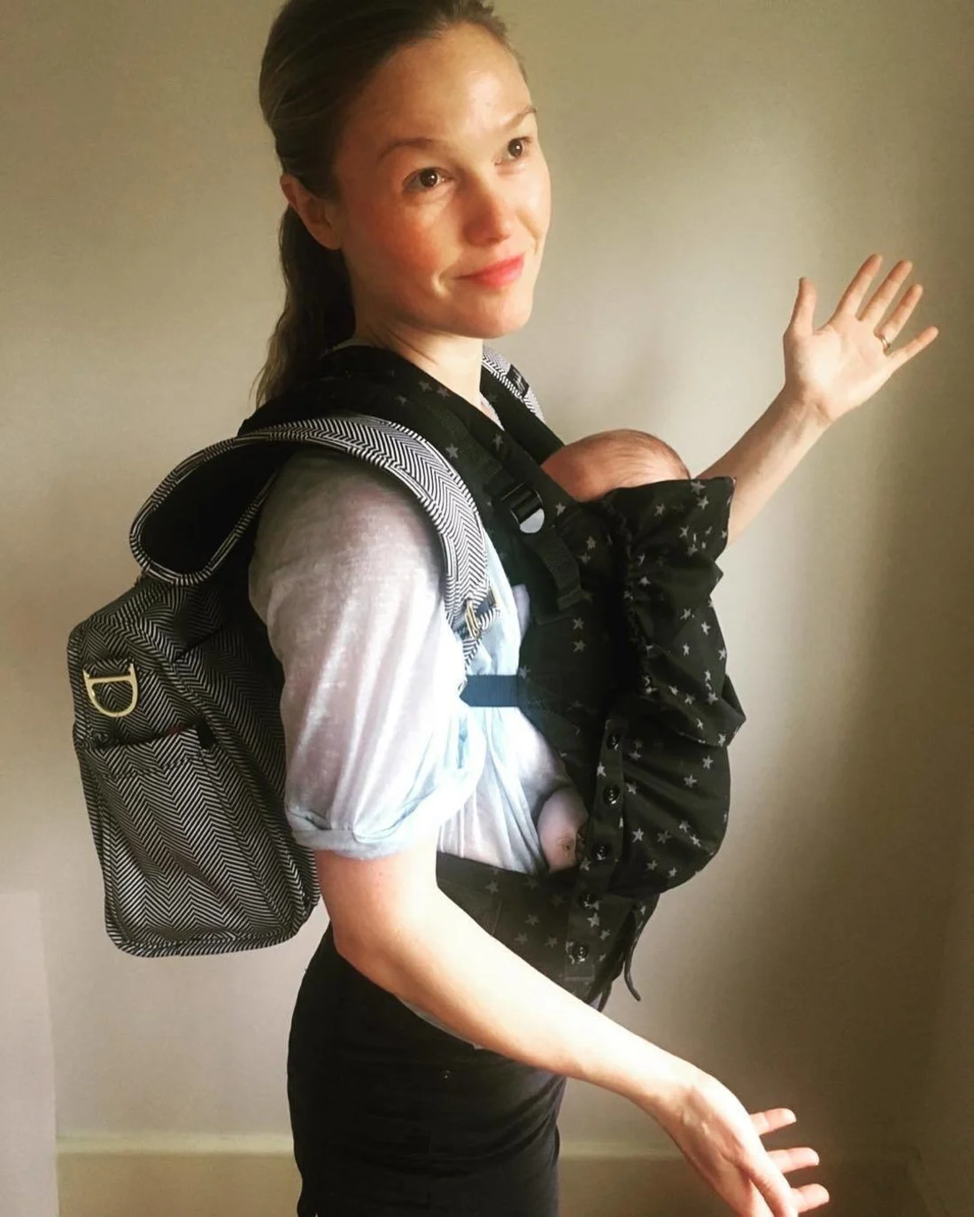 14. Julia Stiles for not using a baby carrier "properly."