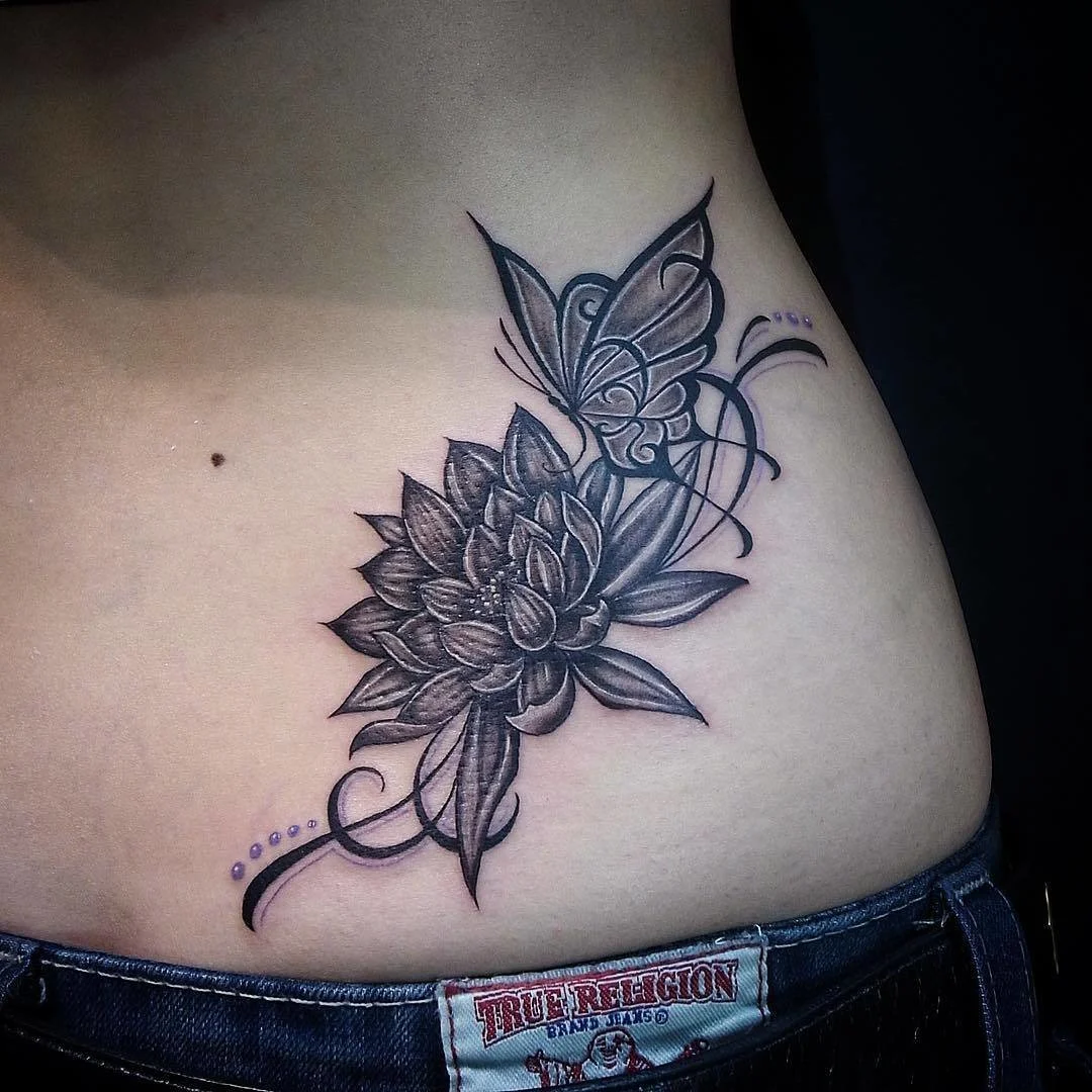 Floral Butterfly Hip Tattoo