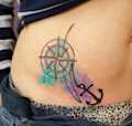 Watercolor Nautical Hip Tattoo