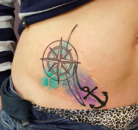 Watercolor Nautical Hip Tattoo