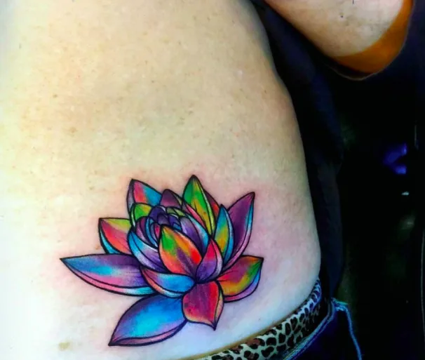 Rainbow Lotus Hip Tattoo