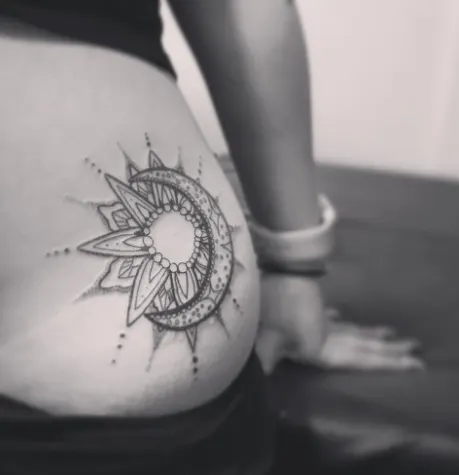 Sun & Moon Hip Tattoo
