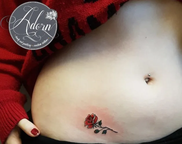 Single Rose Hip Tattoo