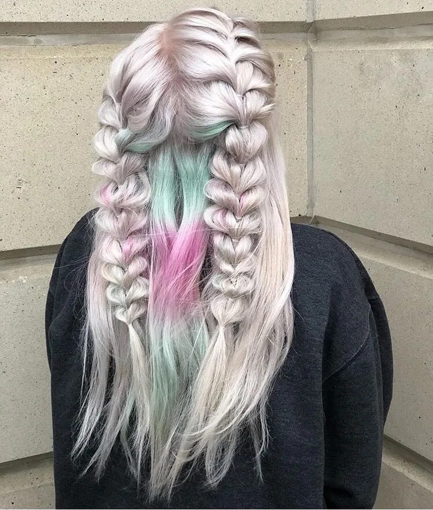 Teal & Pink in the Middle Hair Color