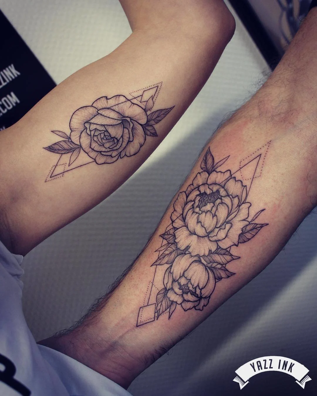 Geometric Floral Father-Daughter Tattoos
