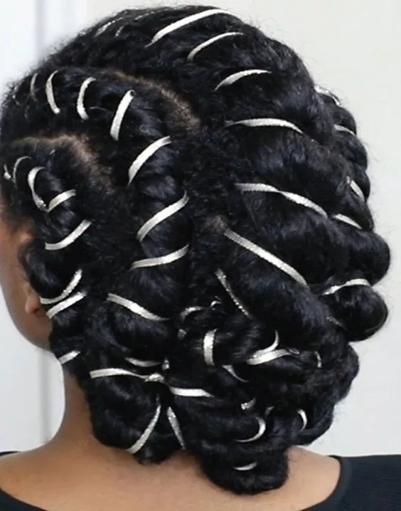Flat Twists With Ribbon Protective Style