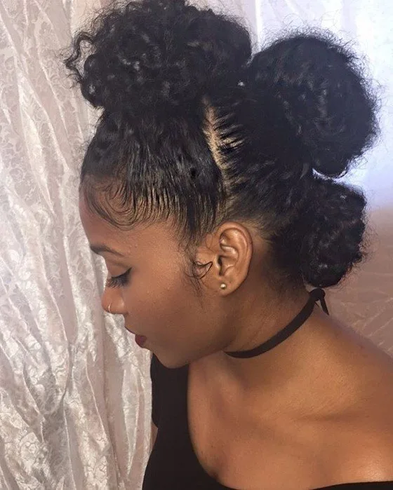 Three Bun Mohawk Protective Style