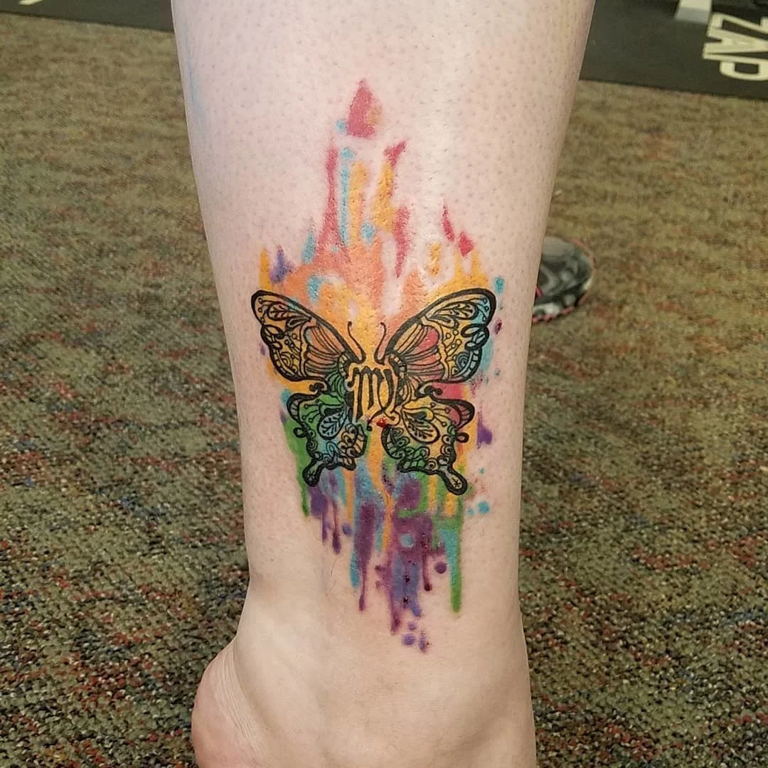 Rainbow Painted Butterfly Zodiac Tattoo