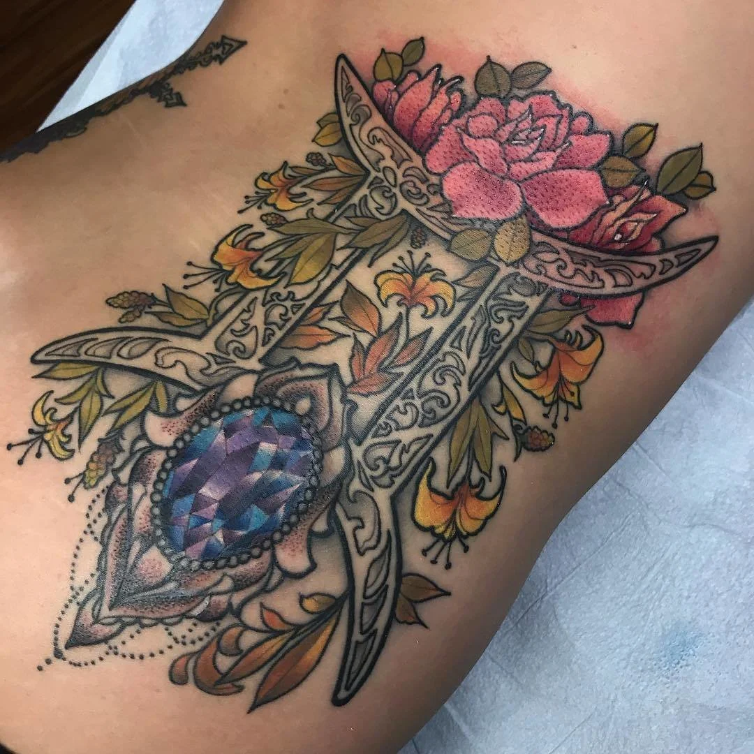 Gem(ini) Floral Zodiac Tattoo
