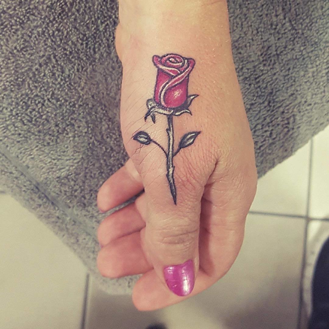 Single Rose Small Hand Tattoo