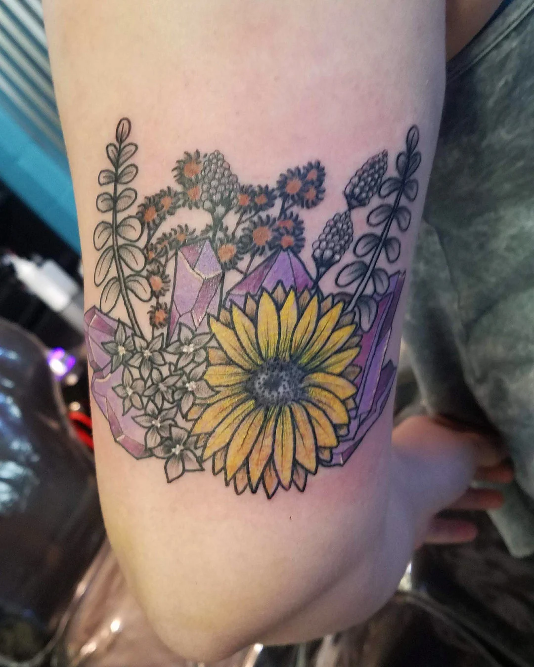 Crystals & Vintage Flowers Tattoo