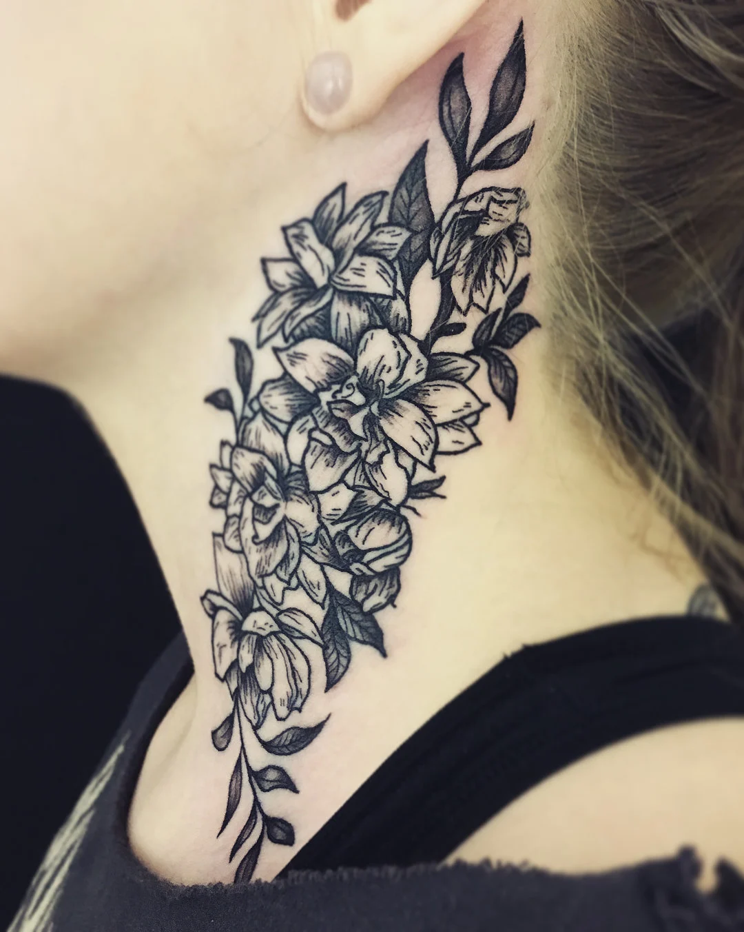 Neck Vintage Flower Tattoo