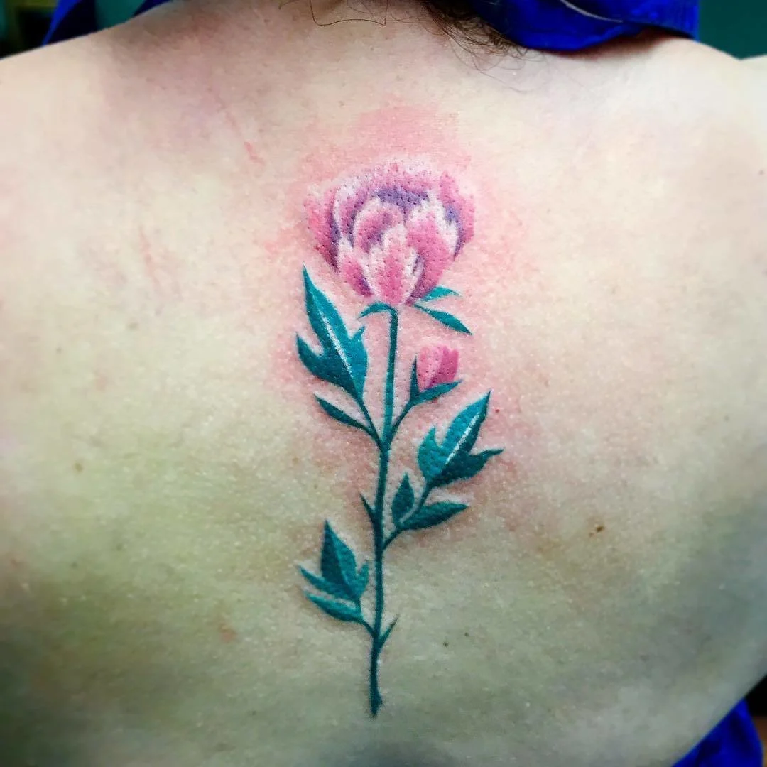 Single Peony Vintage Flower Tattoo
