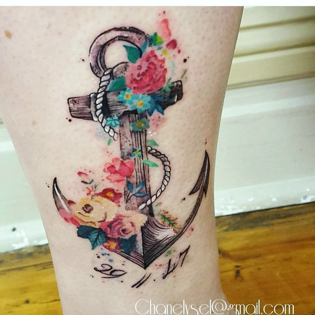 Anchor Vintage Flower Tattoo