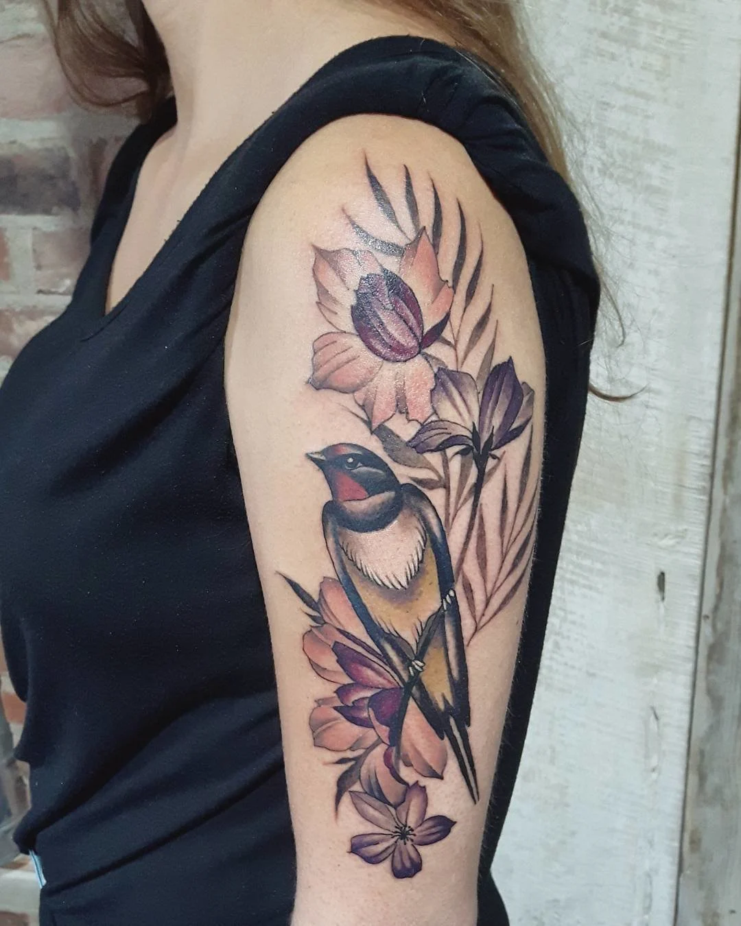 Birdie Vintage Flower Tattoo
