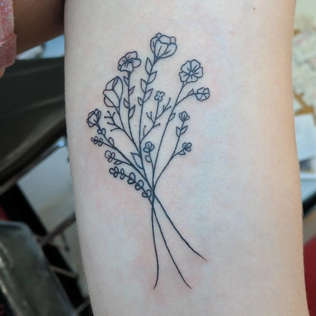 Line Work Vintage Flower Tattoo
