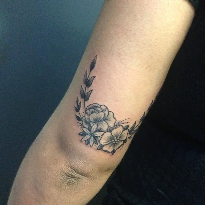 Elbow Vintage Flower Tattoo