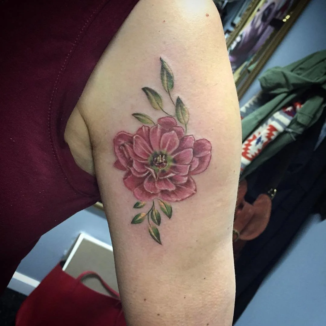 Upper Arm Vintage Flower Tattoo