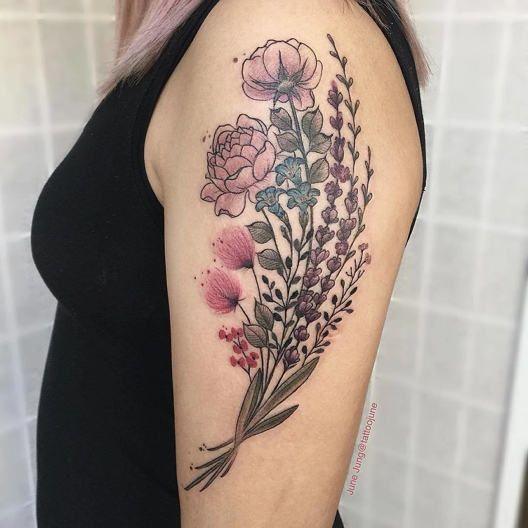 Gorgeous Bouquet Vintage Flower Tattoo