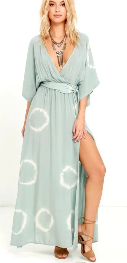 Long Live Love Sage Green Tie-Dye Maxi Dress