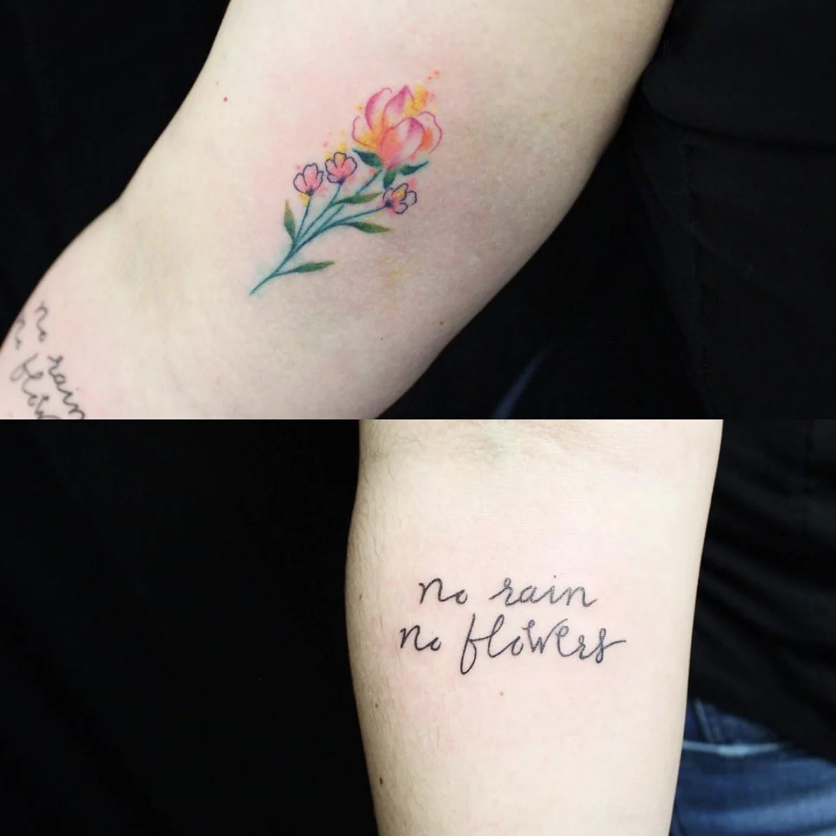 No Rain, No Flowers Quote Tattoo