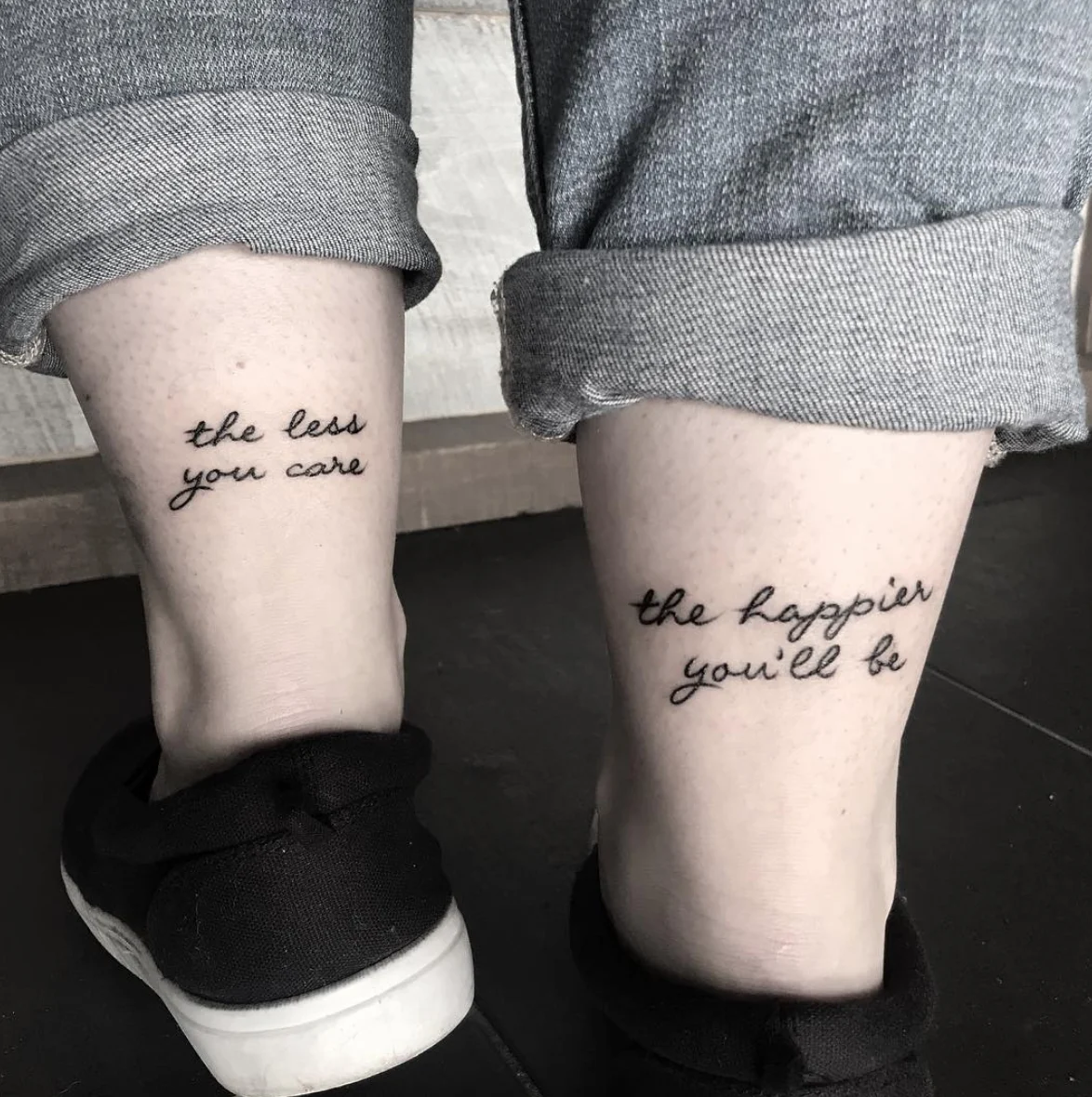 Caring Less Creates Happiness Quote Tattoo