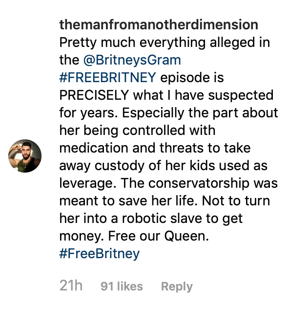 A #FREEBRITNEY hashtag has even popped up on Instagram, as many believe Britney's conservatorship needs to end.
