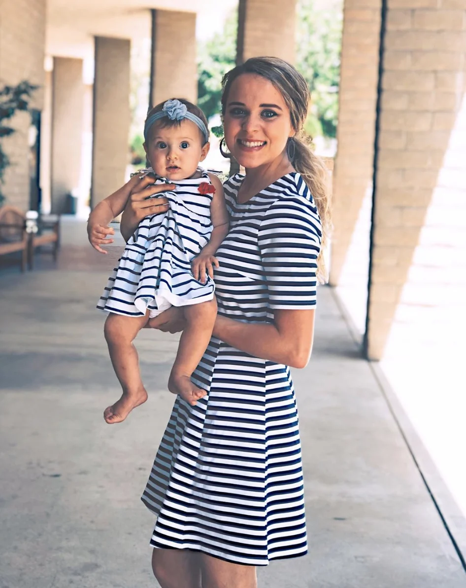 Jeremy Vuolo's wife shared this sweet snap of her and Felicity wearing matching striped dresses, and we're totally in love.