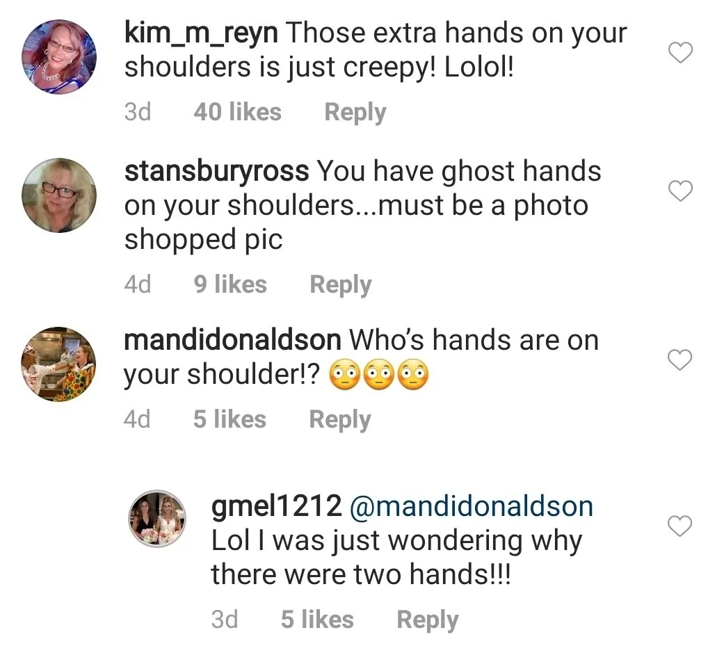 others are focused on the "ghost hands" between the couple some are calling "creepy."