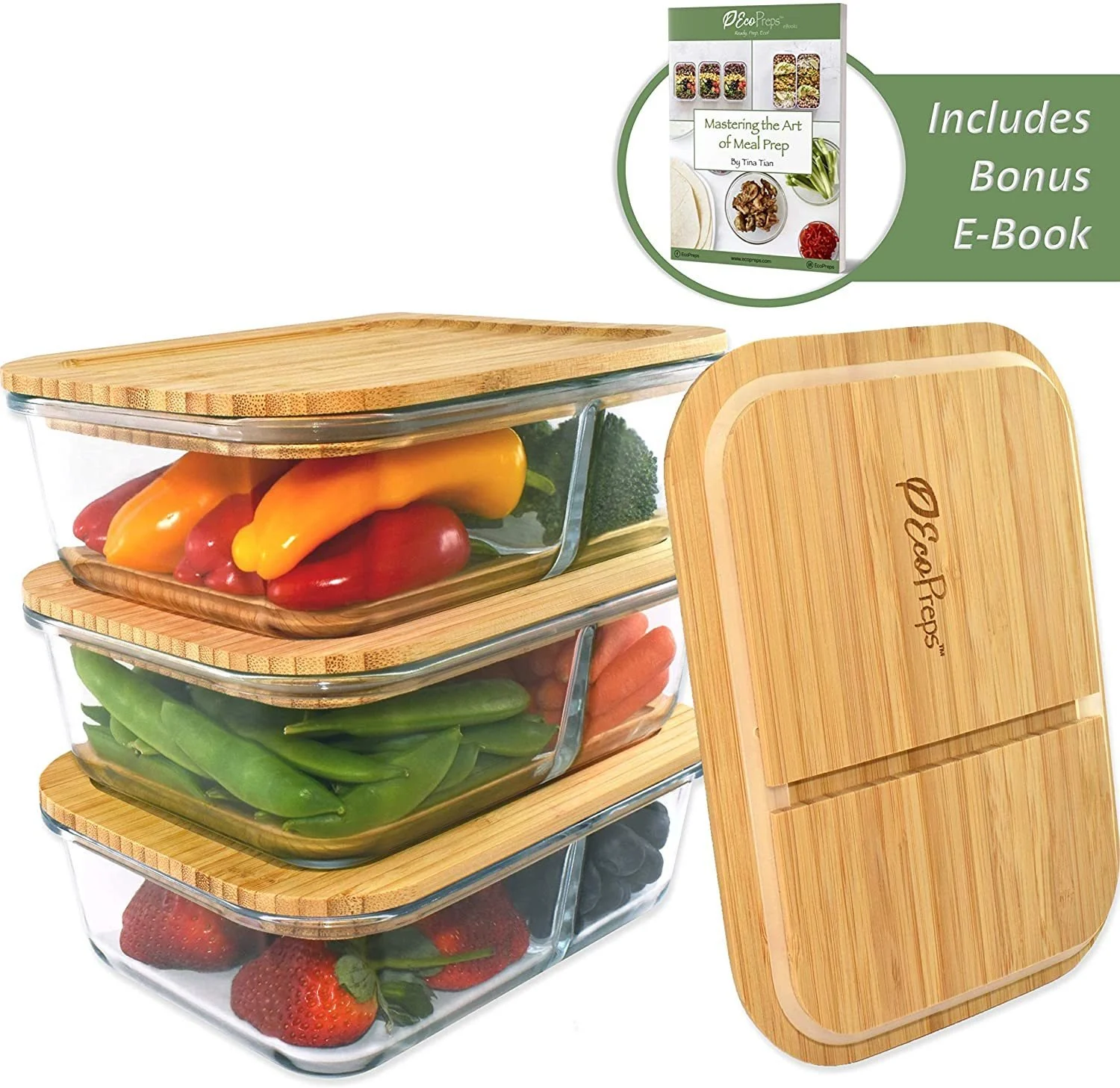 Ecopreps Glass Meal Prep Containers With Bamboo Lids