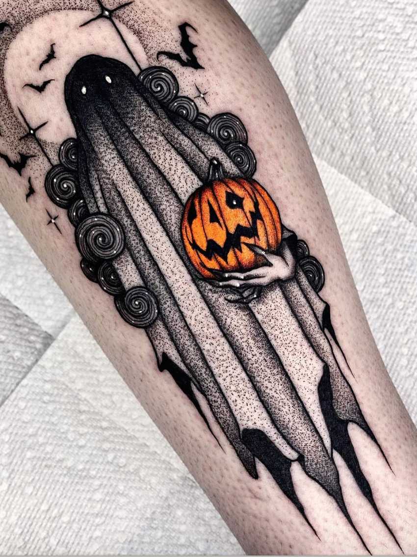 Ghost & Pumpkin Tattoo