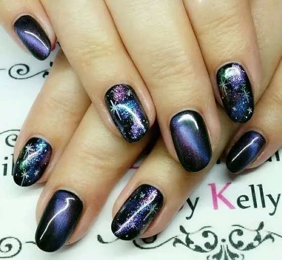 galaxy cat eye nails