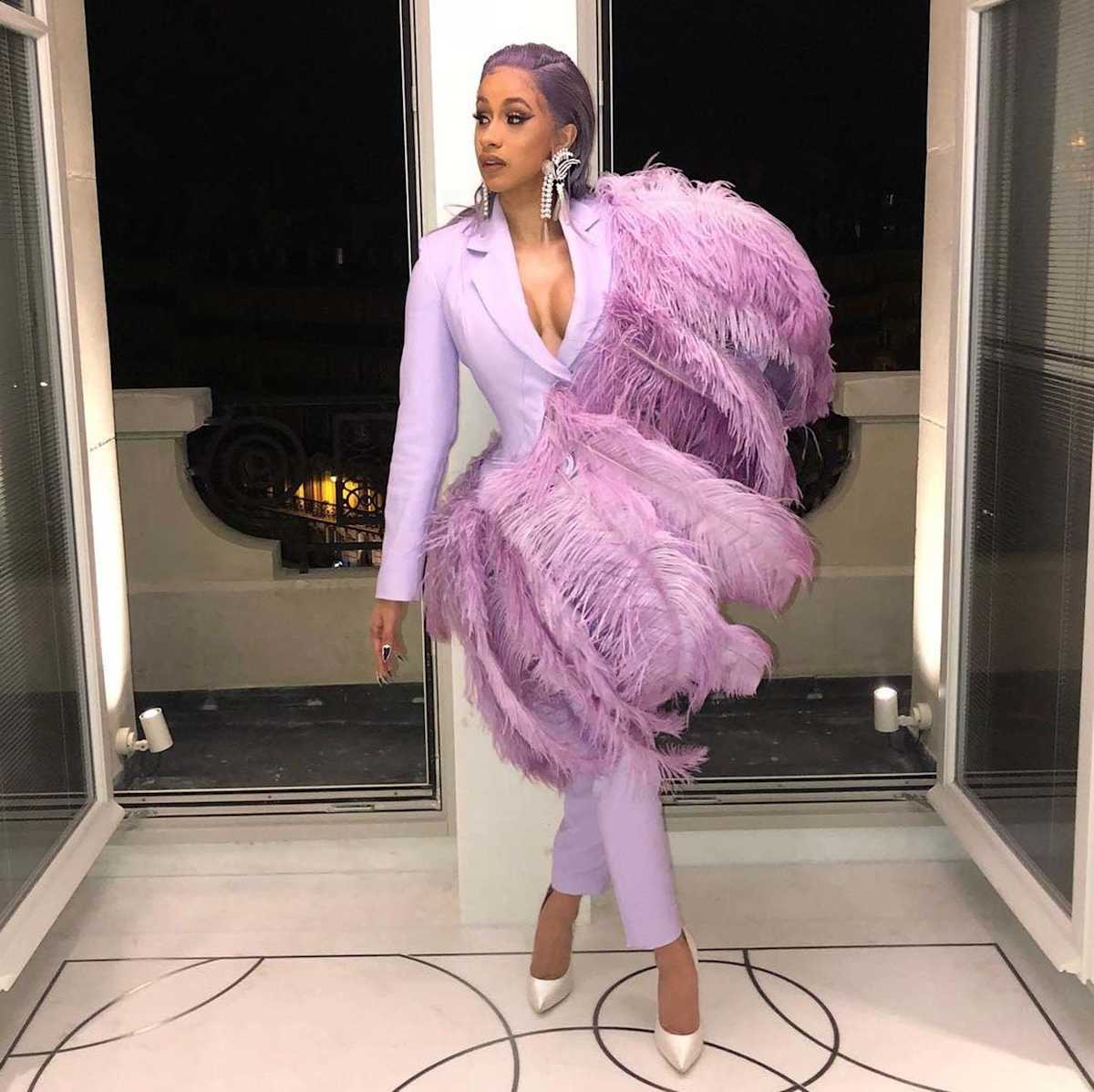 cardi b all purple outfit
