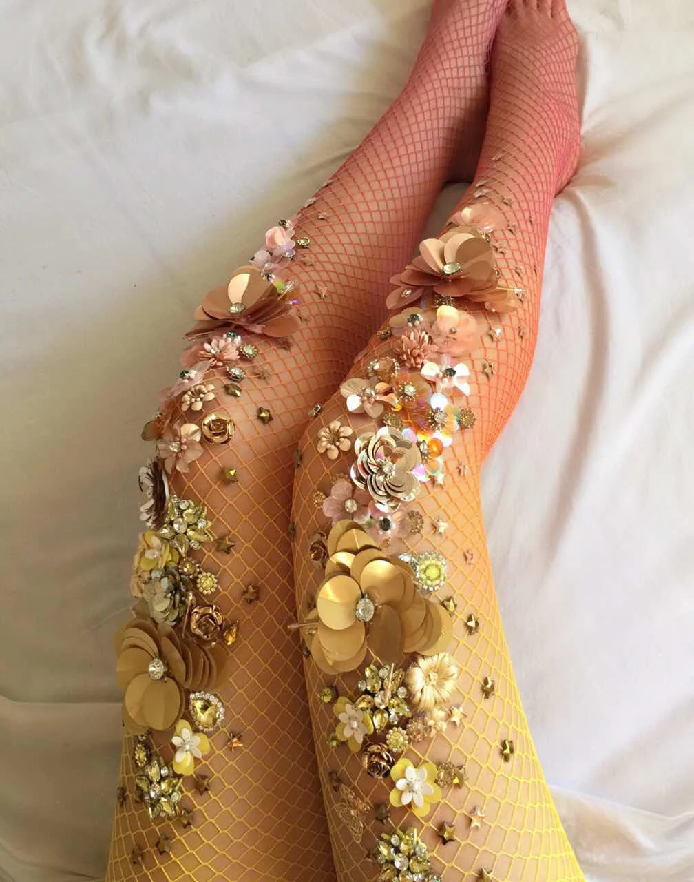 Bead and Crystal Embellished Fishnet Tights by Lirika Matoshi / The Beading  Gem