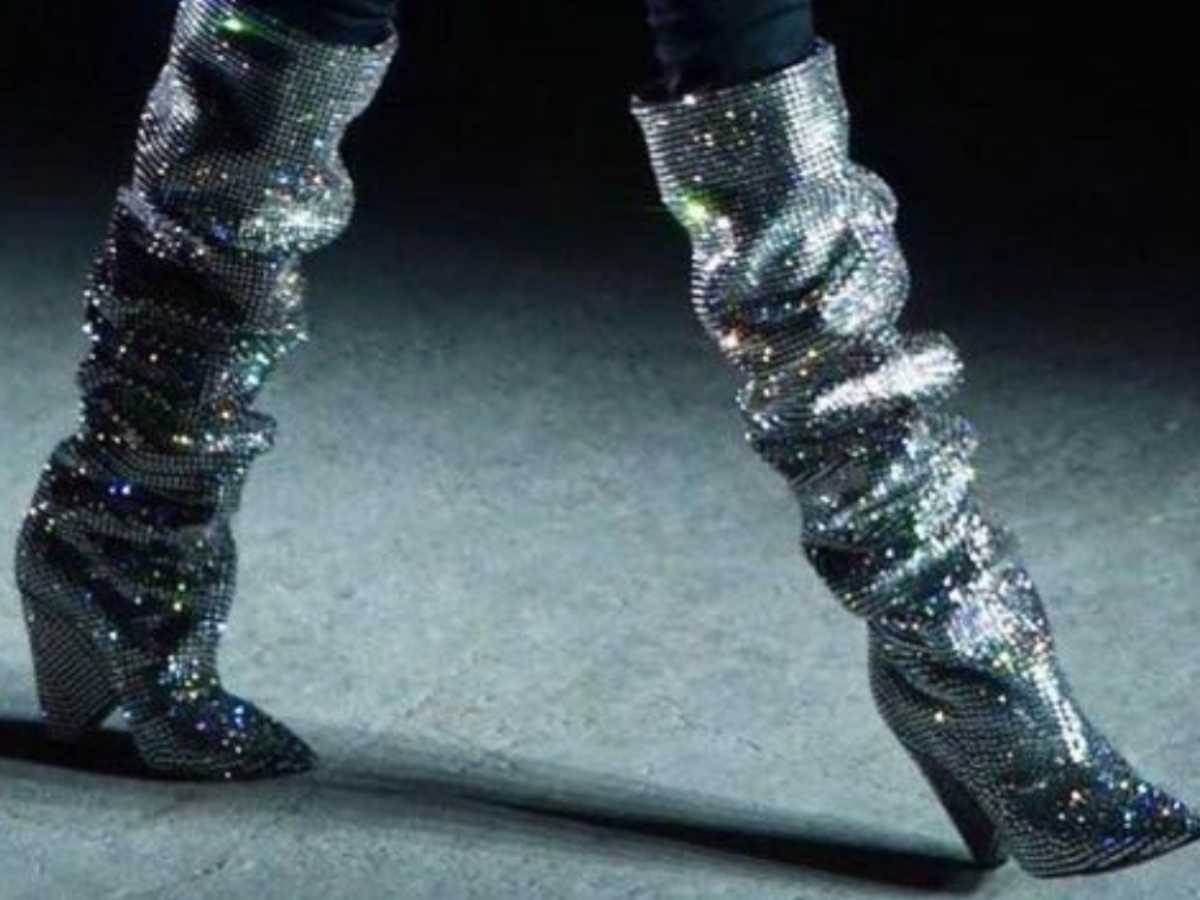 Saint laurent rhinestone hot sale boots